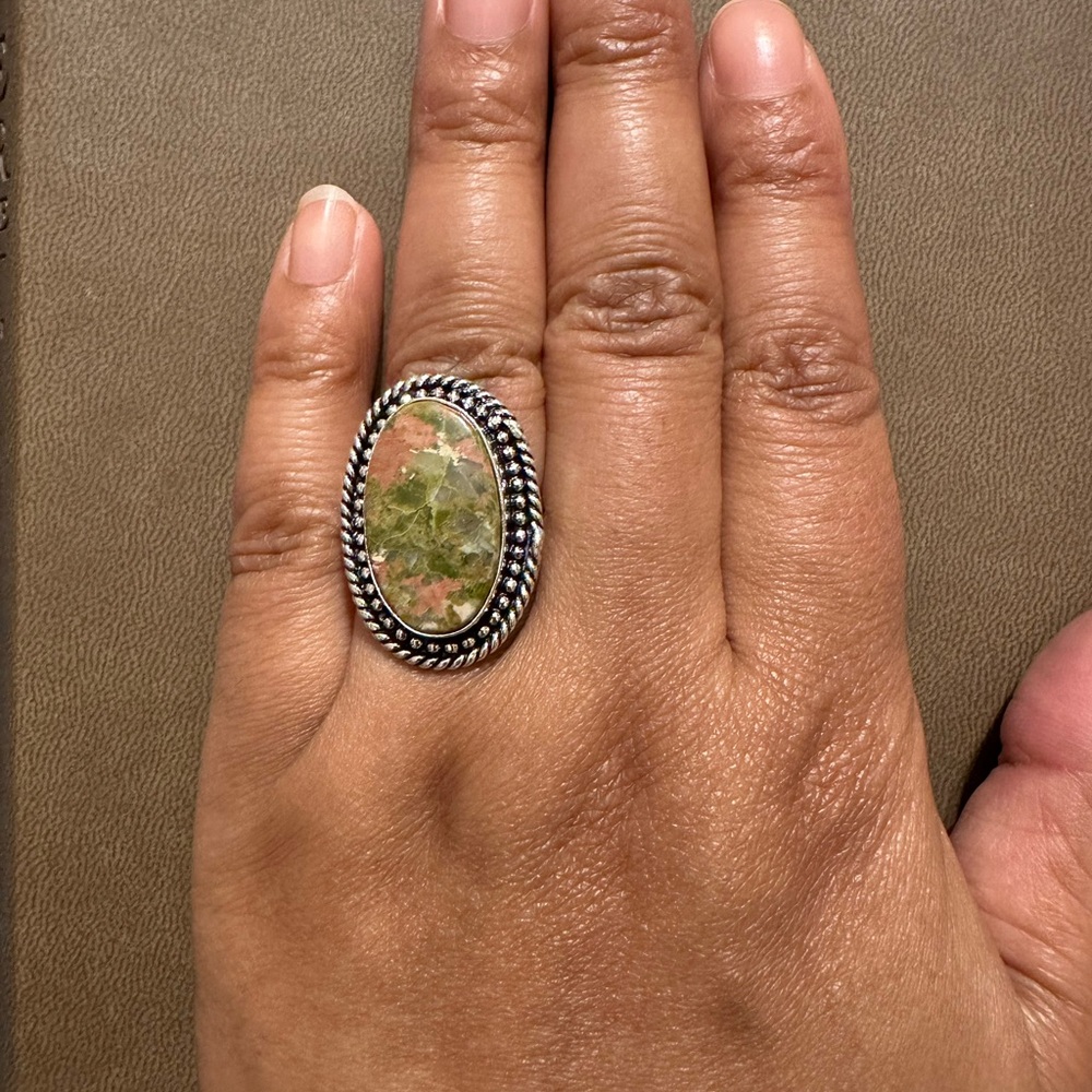 Unakite 925 Sliver Plated Ring Size 8